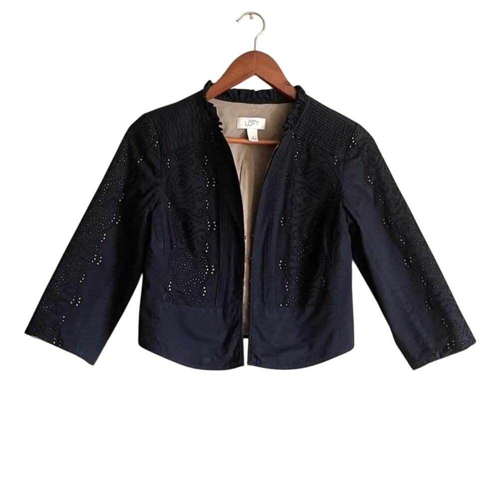 Loft Ann Taylor Navy Eyelet Jacket Size 2